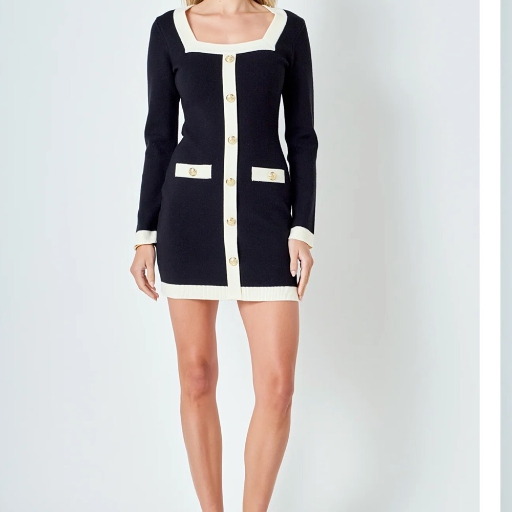 LONG-SLEEVE KNIT MINI DRESS